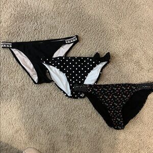 Xhilaration Women's XL Black Bikini Bottoms Bundle  - Solid, Polka Dot & Floral